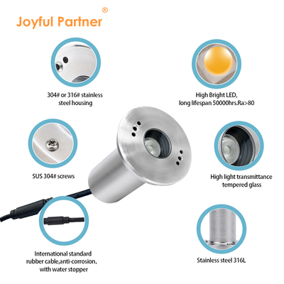 RGB Premium 1W/2W/3W Buried LED Underwater Lights DMX Control 316L Stainless Steel for Pools
