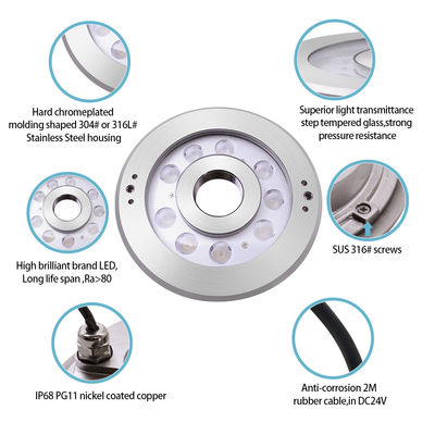 IP68 Waterproof SS316L LED Swimming Pool Fountain Light Durable DC24V CE Certificated Passed