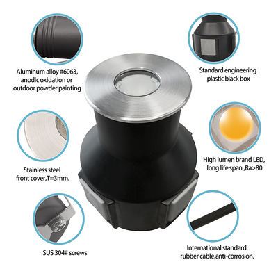 Recessed IP67 Underground Light Low Voltage 1W 3W 3000K DC24v Round Square Shape With Stainless Steel Front Cover