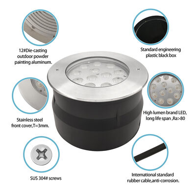 IP67 LED Underground Light 12W 24W 36W DIA185MM RGB3in1 3000K Warm White For Garden Park Plaza