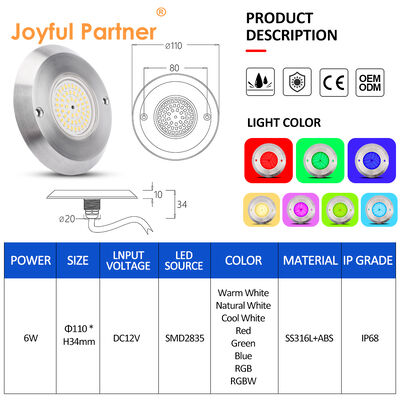 IP68 Underwater PAR 56 Pool Light 6W SMD2835 Dimension 110*34MM Ultra Thin 10MM