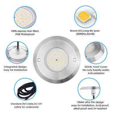 6W Ultra Slim Underwater PAR56 Pool Lamp  SMD LED 2835 Waterproof 110x34MM DC12V/AC12V