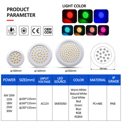 Pool Pond Lamp RGB IP68 Waterproof Fully Glued 12V 25W Anti Seepage Technology PC Material
