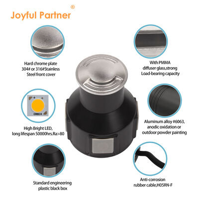 3W Inground Lighting Aluminum Body Material Stainless Steel 316 Front Cover AC100-240V 3000K With 0.5M Cable
