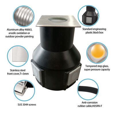 Inground Led Light Beam Angle 8 Degree DC24V 3W 3000K 50*50MM With IP67 Aluminum Body