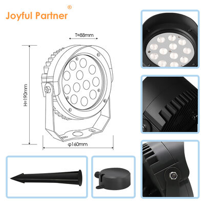 LED Garden Spot Light 36W Built-in DMX512 Driver DC24V RGB3in1 Black Outdoor Powder Coating Housing Diameter 160MM