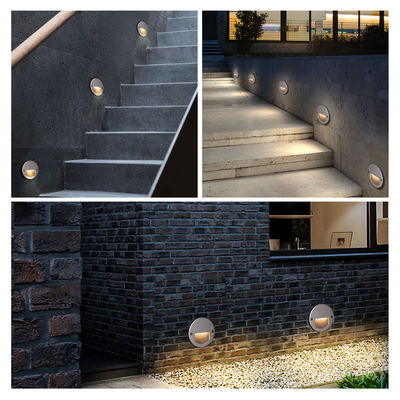 Aluminum Outdoor LED Step Light IP65 Round Cover Square Sleeve Wall Stairway